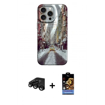 MARSİLYAN™- iPhone 15 Pro Max Kılıf Nova Doku Prime - Siyah Buffer Hayalet Cam Ekran Koruyucu + Raze Metal Kamera Lens - SH