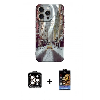 MARSİLYAN™- iPhone 15 Pro Max Kılıf Nova Doku Prime - Siyah Buffer Hayalet Cam Ekran Koruyucu + PVD Metal Kamera Lens - TU