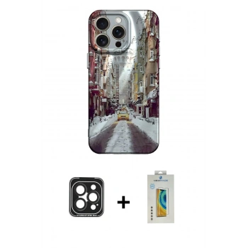 MARSİLYAN™- iPhone 15 Pro Max Kılıf Nova Doku Prime - Siyah Polymer Nano Ekran Koruyucu + PVD Metal Kamera Lens - SH
