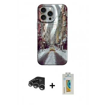 MARSİLYAN™- iPhone 15 Pro Max Kılıf Nova Doku Prime - Siyah Polymer Nano Ekran Koruyucu + Raze Metal Kamera Lens - GS