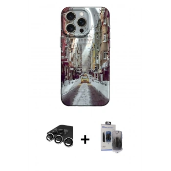 MARSİLYAN™- iPhone 15 Pro Max Kılıf Nova Doku Prime - Siyah Vanessa Magic Hayalet Cam + Raze Metal Kamera Lens - GS