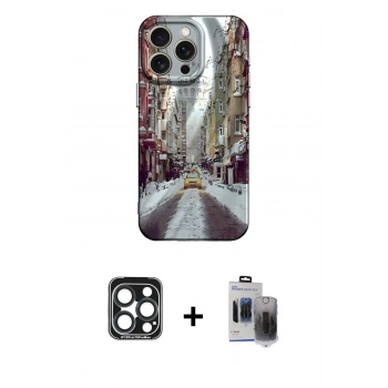 MARSİLYAN™- iPhone 15 Pro Max Kılıf Nova Doku Prime - Siyah Vanessa Magic Hayalet Cam + PVD Metal Kamera Lens - LT