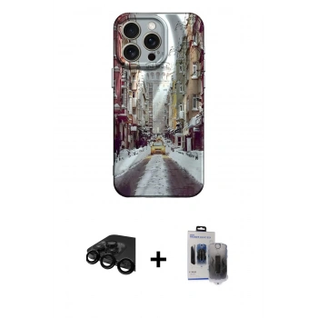 MARSİLYAN™- iPhone 15 Pro Max Kılıf Nova Doku Prime - Siyah Vanessa Magic Hayalet Cam + Raze Metal Kamera Lens - SH
