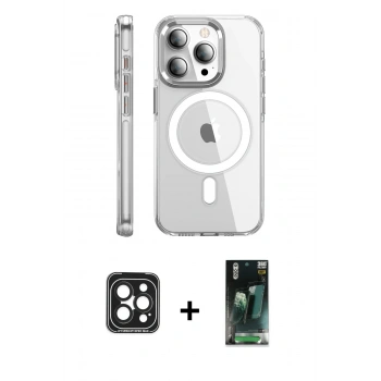 MARSİLYAN™- iPhone 15 Pro Max Kılıf Nova Doku - Şeffaf 360 Full Body Arka Koruyucu + PVD Metal Kamera Lens - SH