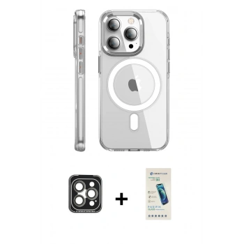 MARSİLYAN™- iPhone 15 Pro Max Kılıf Nova Doku - Şeffaf Pasifik Cam Ekran Koruyucu + PVD Metal Kamera Lens - GI