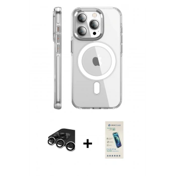 MARSİLYAN™- iPhone 15 Pro Max Kılıf Nova Doku - Şeffaf Pasifik Cam Ekran Koruyucu + Raze Metal Kamera Lens - GS