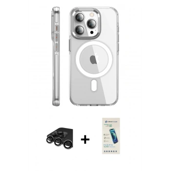 MARSİLYAN™- iPhone 15 Pro Max Kılıf Nova Doku - Şeffaf Pasifik Cam Ekran Koruyucu + Raze Metal Kamera Lens - TMGI
