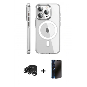 MARSİLYAN™- iPhone 15 Pro Max Kılıf Nova Doku - Siyah 3D Antistatik Hayalet Cam Ekran Koruyucu + Raze Metal Kamera Lens - TMGI