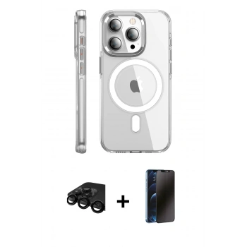 MARSİLYAN™- iPhone 15 Pro Max Kılıf Nova Doku - Siyah 3D Antistatik Hayalet Cam Ekran Koruyucu + Raze Metal Kamera Lens - SH