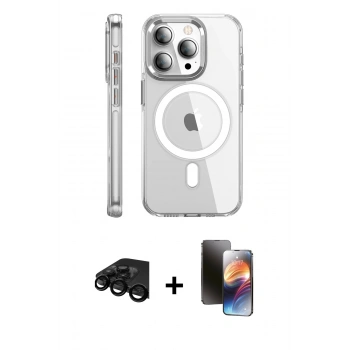 MARSİLYAN™- iPhone 15 Pro Max Kılıf Nova Doku - Siyah 3D Antistatik Mat Seramik Nano Ekran Koruyucu + Raze Metal Kamera Lens - SH