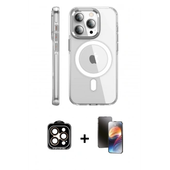 MARSİLYAN™- iPhone 15 Pro Max Kılıf Nova Doku - Siyah 3D Antistatik Mat Seramik Nano Ekran Koruyucu + PVD Metal Kamera Lens - TU