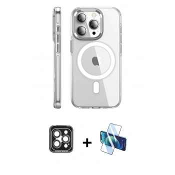MARSİLYAN™- iPhone 15 Pro Max Kılıf Nova Doku - Siyah 3D Antistatik Seramik Nano Ekran Koruyucu + PVD Metal Kamera Lens - GI