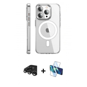 MARSİLYAN™- iPhone 15 Pro Max Kılıf Nova Doku - Siyah 3D Antistatik Seramik Nano Ekran Koruyucu + Raze Metal Kamera Lens - TMGI