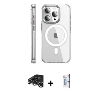 MARSİLYAN™- iPhone 15 Pro Max Kılıf Nova Doku - Siyah Bilvis 0.18mm Plus Cam Ekran Koruyucu + Raze Metal Kamera Lens - GS