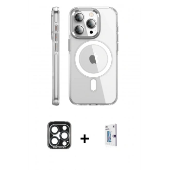 MARSİLYAN™- iPhone 15 Pro Max Kılıf Nova Doku - Siyah Bilvis 0.18mm Plus Cam Ekran Koruyucu + PVD Metal Kamera Lens - LT