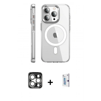 MARSİLYAN™- iPhone 15 Pro Max Kılıf Nova Doku - Siyah Bilvis 0.18mm Plus Cam Ekran Koruyucu + PVD Metal Kamera Lens - GS