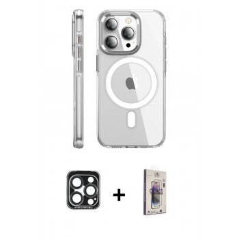 MARSİLYAN™- iPhone 15 Pro Max Kılıf Nova Doku - Siyah Bilvis 3D Cam Ekran Koruyucu + PVD Metal Kamera Lens - LT