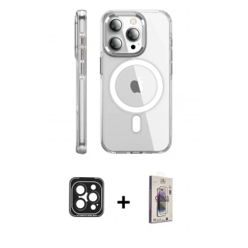 MARSİLYAN™- iPhone 15 Pro Max Kılıf Nova Doku - Siyah Bilvis 3D Cam Ekran Koruyucu + PVD Metal Kamera Lens - SH