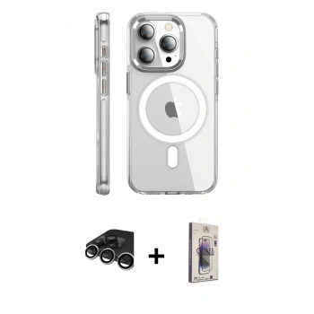 MARSİLYAN™- iPhone 15 Pro Max Kılıf Nova Doku - Siyah Bilvis 3D Cam Ekran Koruyucu + Raze Metal Kamera Lens - GS