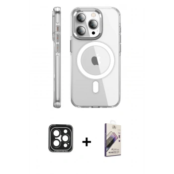 MARSİLYAN™- iPhone 15 Pro Max Kılıf Nova Doku - Siyah Bilvis 3D Mat Cam Ekran Koruyucu + PVD Metal Kamera Lens - SH