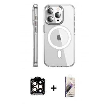 MARSİLYAN™- iPhone 15 Pro Max Kılıf Nova Doku - Siyah Bilvis 3D Mat Cam Ekran Koruyucu + PVD Metal Kamera Lens - TU