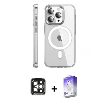 MARSİLYAN™- iPhone 15 Pro Max Kılıf Nova Doku - Siyah Bilvis 5in1 3D Magic Cam Ekran Koruyucu + PVD Metal Kamera Lens - GI