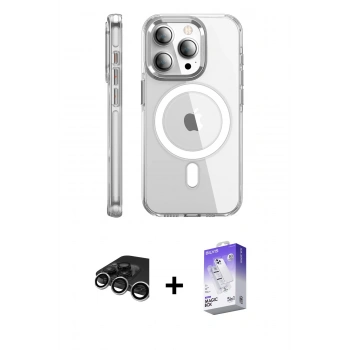 MARSİLYAN™- iPhone 15 Pro Max Kılıf Nova Doku - Siyah Bilvis 5in1 3D Magic Cam Ekran Koruyucu + Raze Metal Kamera Lens - GS