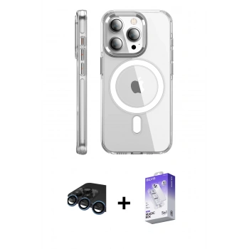 MARSİLYAN™- iPhone 15 Pro Max Kılıf Nova Doku - Siyah Bilvis 5in1 3D Magic Cam Ekran Koruyucu + Raze Metal Kamera Lens - LT