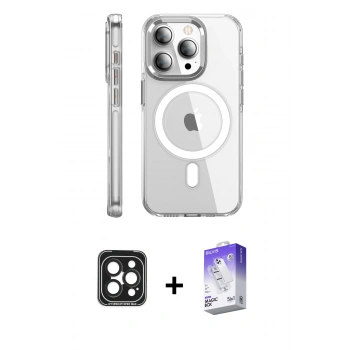 MARSİLYAN™- iPhone 15 Pro Max Kılıf Nova Doku - Siyah Bilvis 5in1 3D Magic Cam Ekran Koruyucu + PVD Metal Kamera Lens - SH