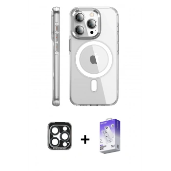 MARSİLYAN™- iPhone 15 Pro Max Kılıf Nova Doku - Siyah Bilvis 5in1 3D Magic Cam Ekran Koruyucu + PVD Metal Kamera Lens - LT