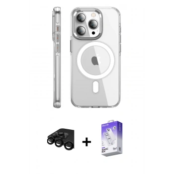 MARSİLYAN™- iPhone 15 Pro Max Kılıf Nova Doku - Siyah Bilvis 5in1 3D Magic Cam Ekran Koruyucu + Raze Metal Kamera Lens - SH