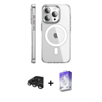 MARSİLYAN™- iPhone 15 Pro Max Kılıf Nova Doku - Siyah Bilvis 5in1 3D Magic Cam Ekran Koruyucu + Raze Metal Kamera Lens - TMGI