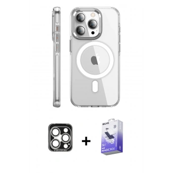 MARSİLYAN™- iPhone 15 Pro Max Kılıf Nova Doku - Siyah Bilvis 5in1 5D Magic Hayalet Cam Ekran Koruyucu + PVD Metal Kamera Lens - GS