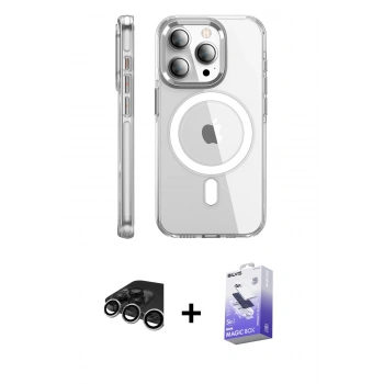 MARSİLYAN™- iPhone 15 Pro Max Kılıf Nova Doku - Siyah Bilvis 5in1 5D Magic Hayalet Cam Ekran Koruyucu + Raze Metal Kamera Lens - GS