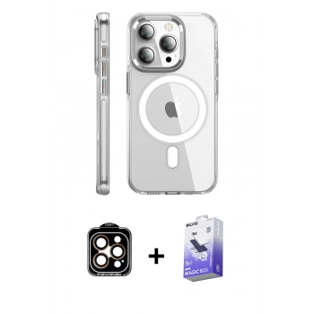 MARSİLYAN™- iPhone 15 Pro Max Kılıf Nova Doku - Siyah Bilvis 5in1 5D Magic Hayalet Cam Ekran Koruyucu + PVD Metal Kamera Lens - TU
