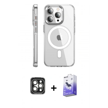 MARSİLYAN™- iPhone 15 Pro Max Kılıf Nova Doku - Siyah Bilvis 5in1 5D Magic Hayalet Cam Ekran Koruyucu + PVD Metal Kamera Lens - GI