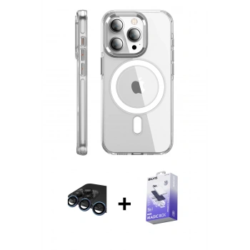 MARSİLYAN™- iPhone 15 Pro Max Kılıf Nova Doku - Siyah Bilvis 5in1 5D Magic Hayalet Cam Ekran Koruyucu + Raze Metal Kamera Lens - LT
