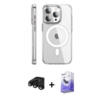 MARSİLYAN™- iPhone 15 Pro Max Kılıf Nova Doku - Siyah Bilvis 5in1 5D Magic Hayalet Cam Ekran Koruyucu + Raze Metal Kamera Lens - SH