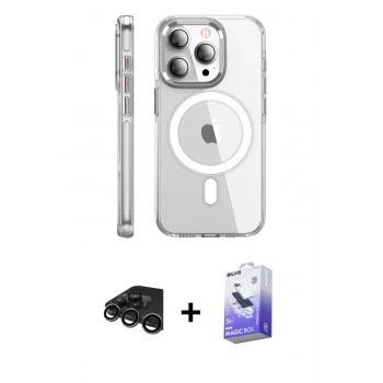 MARSİLYAN™- iPhone 15 Pro Max Kılıf Nova Doku - Siyah Bilvis 5in1 5D Magic Hayalet Cam Ekran Koruyucu + Raze Metal Kamera Lens - TMGI