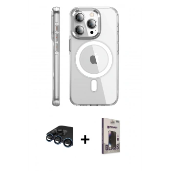 MARSİLYAN™- iPhone 15 Pro Max Kılıf Nova Doku - Siyah Bilvis Hayalet Cam Ekran Koruyucu + Raze Metal Kamera Lens - LT