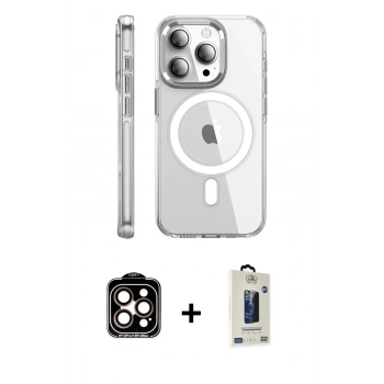 MARSİLYAN™- iPhone 15 Pro Max Kılıf Nova Doku - Siyah Bilvis Hayalet Cam Ekran Koruyucu + PVD Metal Kamera Lens - TU