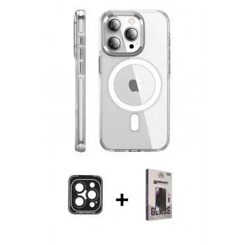 MARSİLYAN™- iPhone 15 Pro Max Kılıf Nova Doku - Siyah Bilvis Hayalet Cam Ekran Koruyucu + PVD Metal Kamera Lens - SH