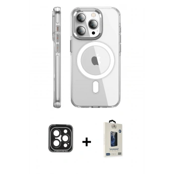 MARSİLYAN™- iPhone 15 Pro Max Kılıf Nova Doku - Siyah Bilvis Hayalet Cam Ekran Koruyucu + PVD Metal Kamera Lens - SH