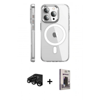 MARSİLYAN™- iPhone 15 Pro Max Kılıf Nova Doku - Siyah Bilvis Hayalet Cam Ekran Koruyucu + Raze Metal Kamera Lens - SH