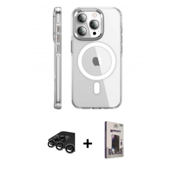 MARSİLYAN™- iPhone 15 Pro Max Kılıf Nova Doku - Siyah Bilvis Hayalet Cam Ekran Koruyucu + Raze Metal Kamera Lens - TMGI
