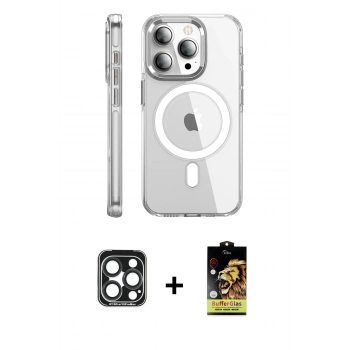 MARSİLYAN™- iPhone 15 Pro Max Kılıf Nova Doku - Siyah Buffer Cam Ekran Koruyucu + PVD Metal Kamera Lens - LT