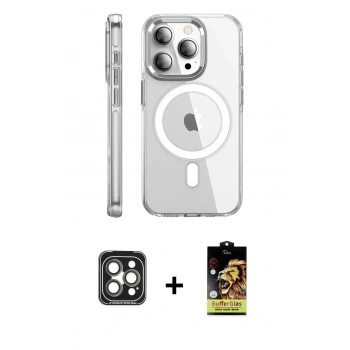 MARSİLYAN™- iPhone 15 Pro Max Kılıf Nova Doku - Siyah Buffer Cam Ekran Koruyucu + PVD Metal Kamera Lens - GI
