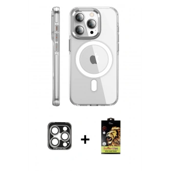 MARSİLYAN™- iPhone 15 Pro Max Kılıf Nova Doku - Siyah Buffer Cam Ekran Koruyucu + PVD Metal Kamera Lens - GS