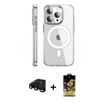 MARSİLYAN™- iPhone 15 Pro Max Kılıf Nova Doku - Siyah Buffer Cam Ekran Koruyucu + Raze Metal Kamera Lens - SH