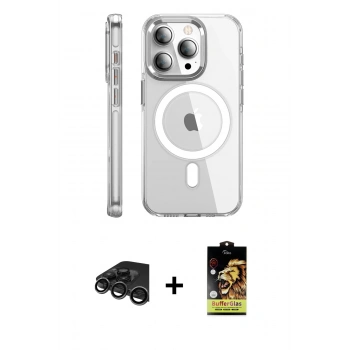 MARSİLYAN™- iPhone 15 Pro Max Kılıf Nova Doku - Siyah Buffer Cam Ekran Koruyucu + Raze Metal Kamera Lens - TMGI